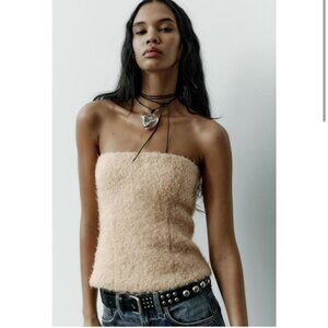 NWT Zara Fuzzy Teddy Faux Fur Tube Top Size Medium